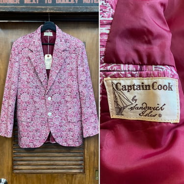 Vintage 1960’s Size 38 “Sandwich Isles” Mod Tiki Cotton Blazer Sportcoat Jacket, Rare Design, 60’s Vintage Clothing 