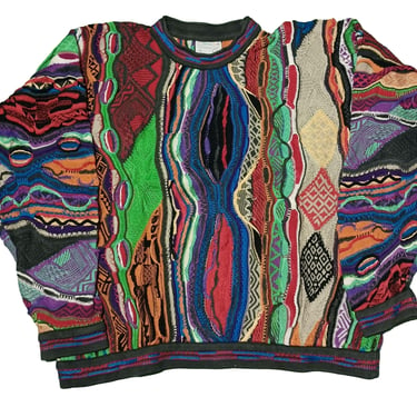 Vintage 90s Coogi Australia Cable Knit Sweater | 3D Multi Colored Sweater | Size XL | Cosby Biggie Abstract Pattern Crewneck | Streetwear 