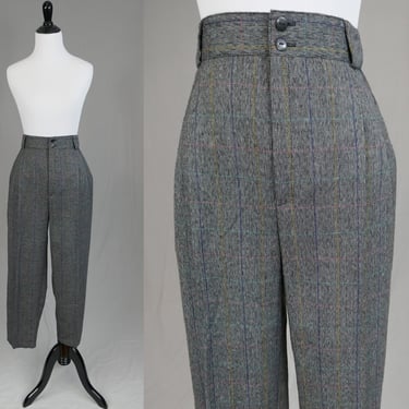 90s Herringbone Trousers - 30 31 32 waist - Pleated Pants - Black White - Fundamental Things Petites - Vintage 1990s - 26.5