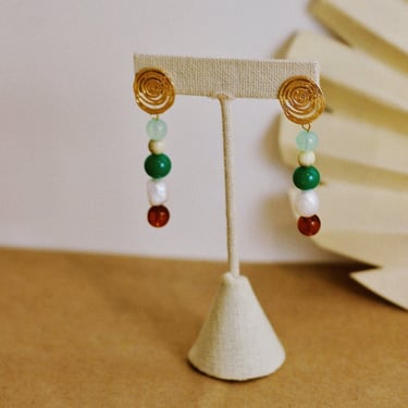 Colorful Funky Statement Earrings / Chunky Pearl / Vintage Midcentury Jewelry / Handmade Jewelry 