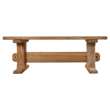 French Brutalist Bleached Oak Farmhouse Trestle Dining Table