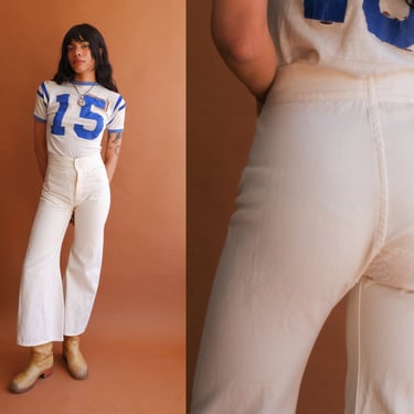 Vintage 60s White Cotton Sailor Bell Bottoms/ 1960s Navy Crackerjack Button Fly Uniform Pants/ Size XS 26 