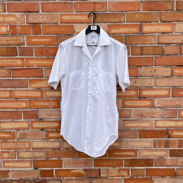 vintage 60s white sheer short sleeve button down shirt / s small 