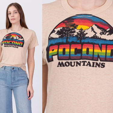 70s 80s Pocono Mountains T Shirt - Small to Medium | Vintage Poconos Rainbow Graphic Tourist T Shirt 