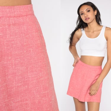 Pink Mini Skirt 80s High Waisted A Line Skirt Retro Plain Aline Preppy Flared Basic Normcore Simple Spring Summer Vintage 1980s Small S 