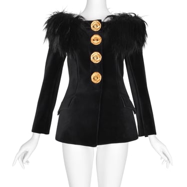 Schiaparelli by Daniel Roseberry AW 2023 Black Velvet and Goat Off The Shoulder Jacket