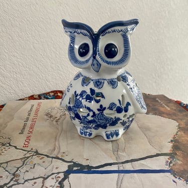 Blue and White Porcelain Owl Tea Light Candle Votive 