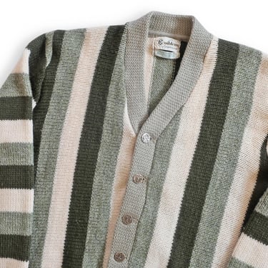 vintage cardigan / striped cardigan / 1960s green striped wool knit Kurt Cobain grandpa cardigan Large 