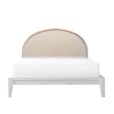 Half Moon Floating Headboard for Queen Full or Twin Bed with Faux Bamboo & Wicker 61” Wide - Vintage Arched Curved Coastal Bedroom Furniture 