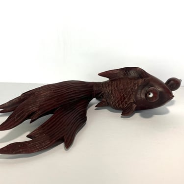 Vintage Koi Wooden Fish, Japanese Home Decor, Wood Fish, Koi Decor, Hardwood Fish Sculptures, Dark Stained Wood Fish, Koi Sculptures 