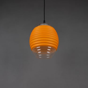 Vintage Murano Honeycomb Ceiling Light | Orange Ribbed Glass Pendant | Retro Mid-Century Hanging Lamp | Italian Home Decor 