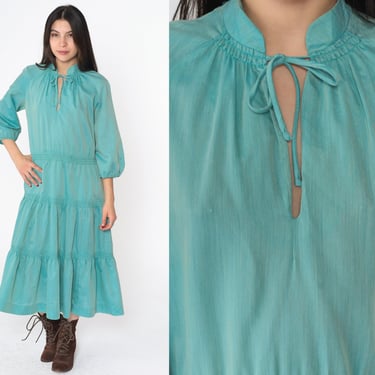 60s 70s Peasant Dress Aqua Blue Tiered Dress | Shop Exile - Tucson, AZ
