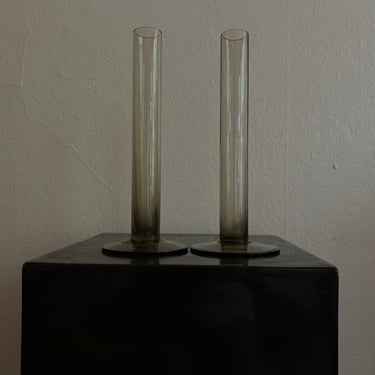Set of smoked glass cylindrical bud vases 