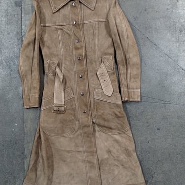XXS 70’s Vintage Suede Duster Trench Coat Jacket 1970s Brown XXSmall Hippie Suede Penny Lane Rancher Coat Yellowstone Mountain Man Halloween 