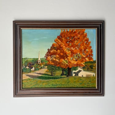1960's Kimme Impressionist Autumn Village Landscape Oil Painting, Frame 