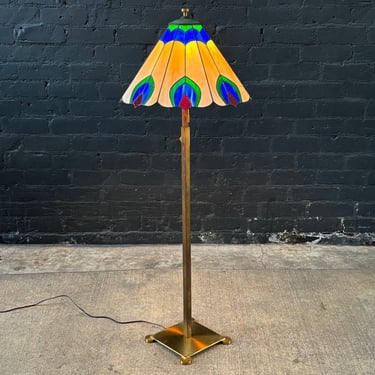 Antique Art Deco Style Floor Lamp with Tiffany Style Shade, c.1970’s 
