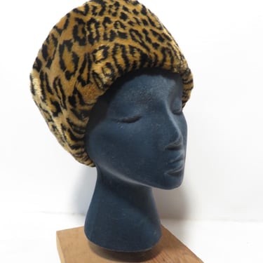 Vintage 80 Deadstock I. Magnin Fuzzy Leopard Print Hat Made In USA 