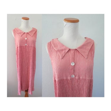 Vintage 90s Midi Dress - Babydoll Collared Sleeveless Sundress - Size Medium 
