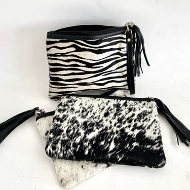 Genuine Cowhide Leather Clutch Animal Print Pouch FREE SHIPPING 