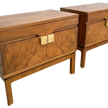 Walnut nightstands with brass