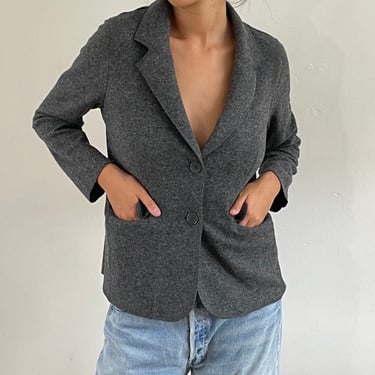 90s merino wool knit blazer / vintage charcoal gray merino wool knit blazer sweater | Medium 
