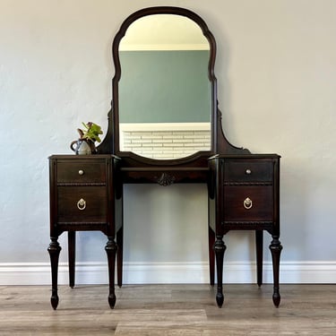 Black Stained Antique Makeup Vanity with Mirror 