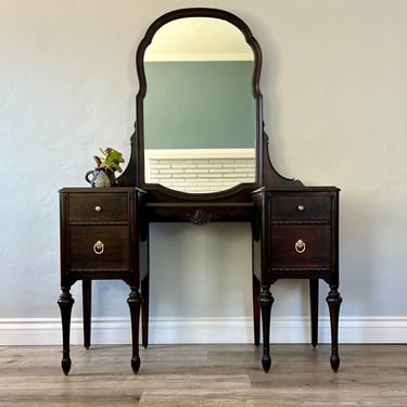 Black Stained Antique Makeup Vanity with Mirror | Eclectic Home Living -  Los Angeles, CA | ATTIC