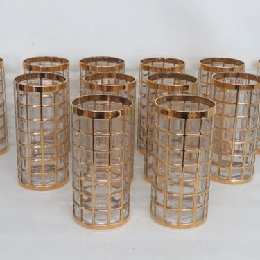 Imperial Toril De Oro Highball 22K Gold Water Bar Set of 12 Glasses 3062B