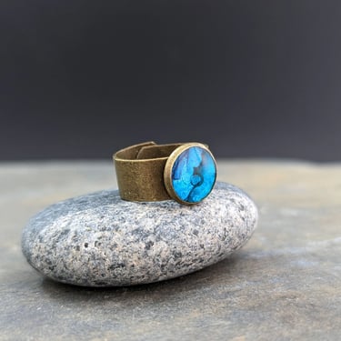 Blue Antique Bronze Cuff Ring