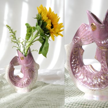 Vintage Iridescent Coy Fish Flower Pot | Vase, Art Decorative Vase | Ceramic Home Decor Pottery | Hand Painted Decorative Vase 