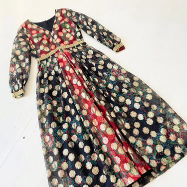 1960s Metallic Patterned Brocade Gown 