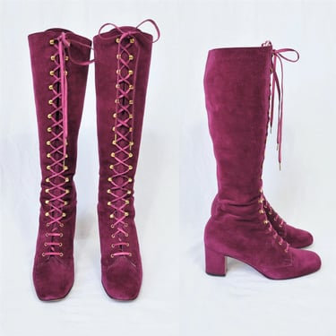 Beths Bootery 1960's Raspberry Purple Suede Lace Up Granny Boots I Penny Lane I Boots I Sz 6.5 I Beth Levine 