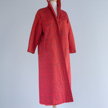 Fabulous 1950's Red Faille Evening Coat / Medium