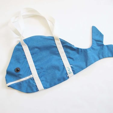 Vintage Fish Bagz Tote - 80s Blue Fish Shaped Tote Bag - Childs Bag - Nautical Whimsical Novelty Purse 