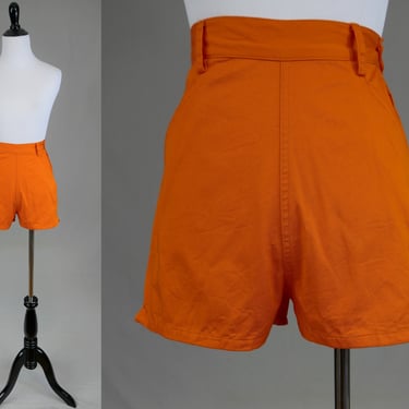 80s Orange Short Shorts - 26" waist, 1.5" inseam length - High Rise - Cotton - Hwy 290 Jean Company - Vintage 1980s 