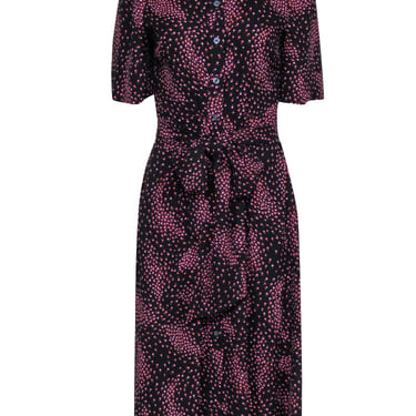 Kate Spade - Black w/ Purple & Pink Mini Poppy Floral Print Short Sleeve Dress Sz 8