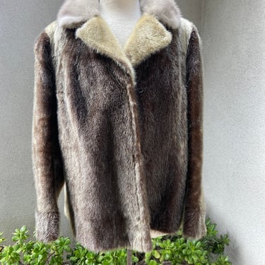 Vintage 1950s Zelinka Matlick Grays tan faux fur jacket with real mink fur collar fully lined sz M/L 
