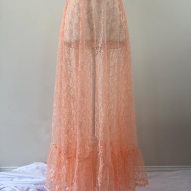 1980s Peach Pink Lace Long Skirt 