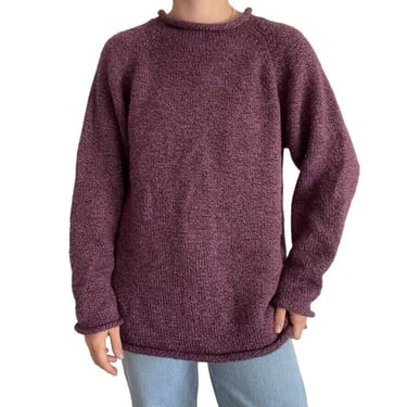 Vintage Womens Hand Knit American South Side Purple Alpaca Peruvian Sweater Sz L 
