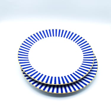 Vintage White and Blue Striped Plates 