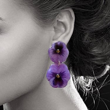 Purple Pansy Earrings, Real Flower Earrings, Flower Earrings, Purple Earrings, Pansy Earrings, Christmas Gifts, Carla Bronzini Earrings 