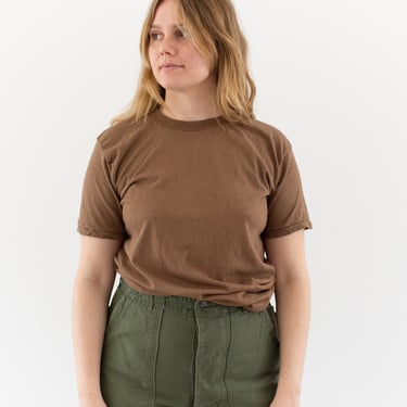 Vintage Crew Neck Brown T-Shirt | 100% Cotton | Army Brown Tee | Nude Tee | M | BT017 