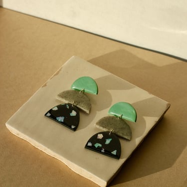 Teal Stone Clay Statement Earrings / Marbled / Terrazzo 