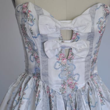 vintage 1980s sleeveless floral Gunne Sax prom party dress XS/S 