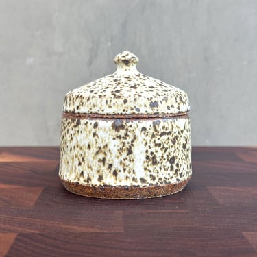 Ceramic Salt Cellar with Lid - speckled satin white glaze 