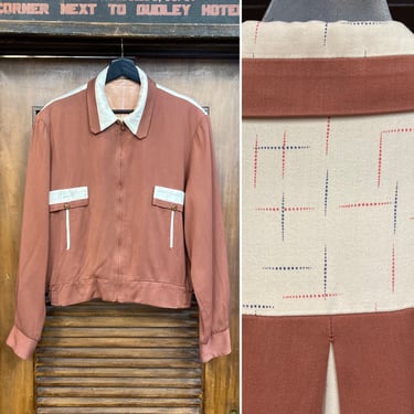 Vintage 1950’s Size L Two-Tone Fleck Gabardine Ricky Rockabilly Jacket, 50’s Zipper Jacket, Vintage Clothing 