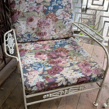 White Iron Outdoor Chair w Floral Cushion