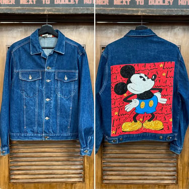 Vintage 1980’s Disney Mickey Mouse Denim Sequin Detail New Wave Trucker Jacket, 80’s Vintage Clothing 