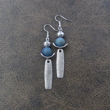 Teal agate earrings, mid century modern earrings, Brutalist bold statement earrings, artisan boho earrings, bohemian gypsy earrings 