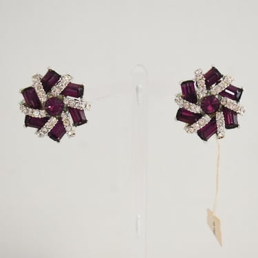 1950s NOS Purple Rhinestone Clip Earrings 